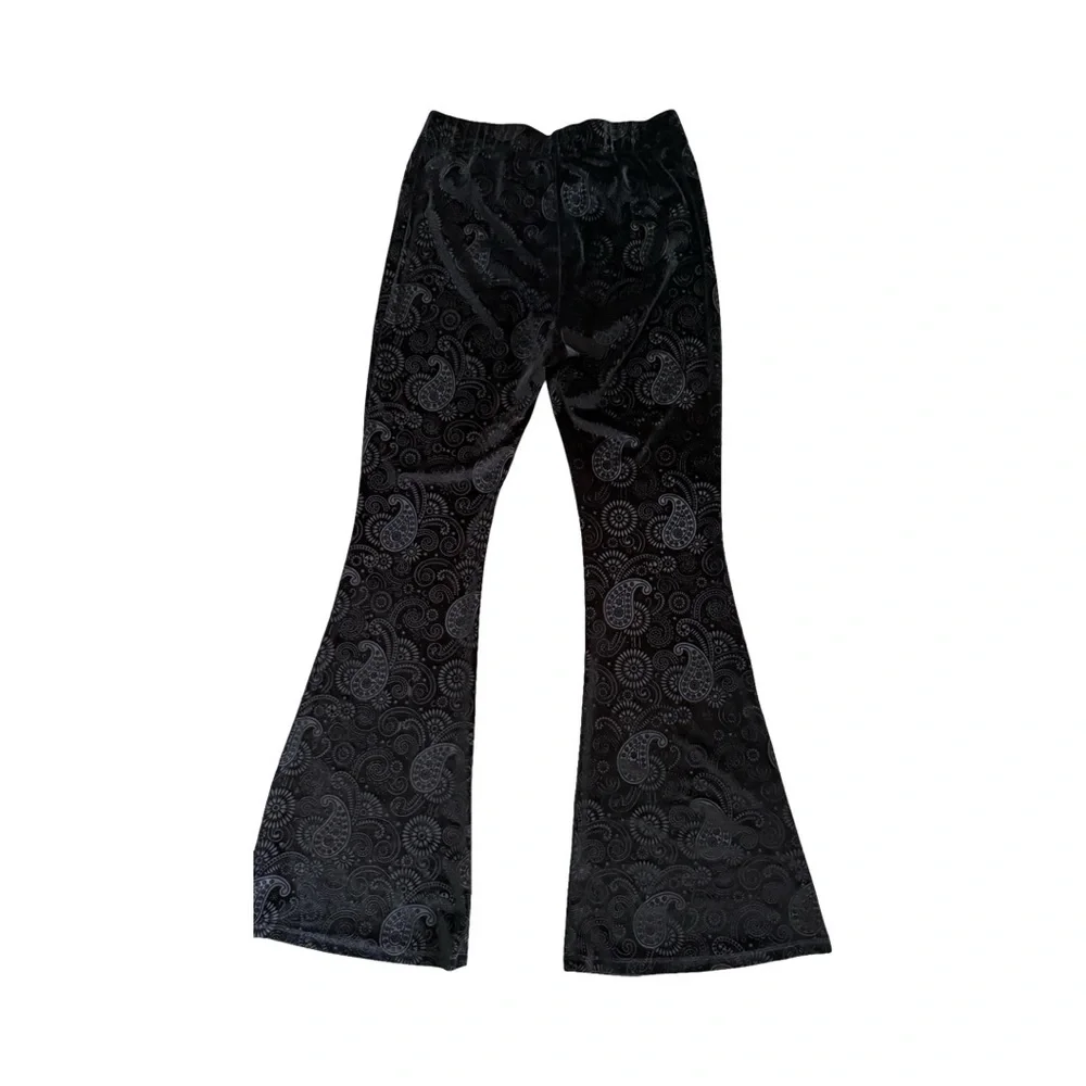 Goth Velvet Boho Gypsy Black Paisley Flare Pants - Picture 9 of 11